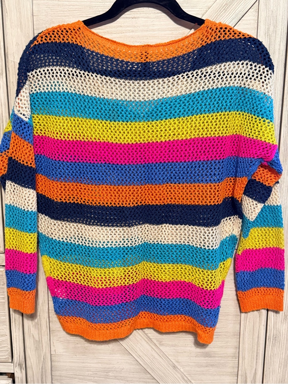 PRONTO USA Striped Open-Knit Multicolor Sweater - Bright Rainbow lightweight - Picture 3 of 7